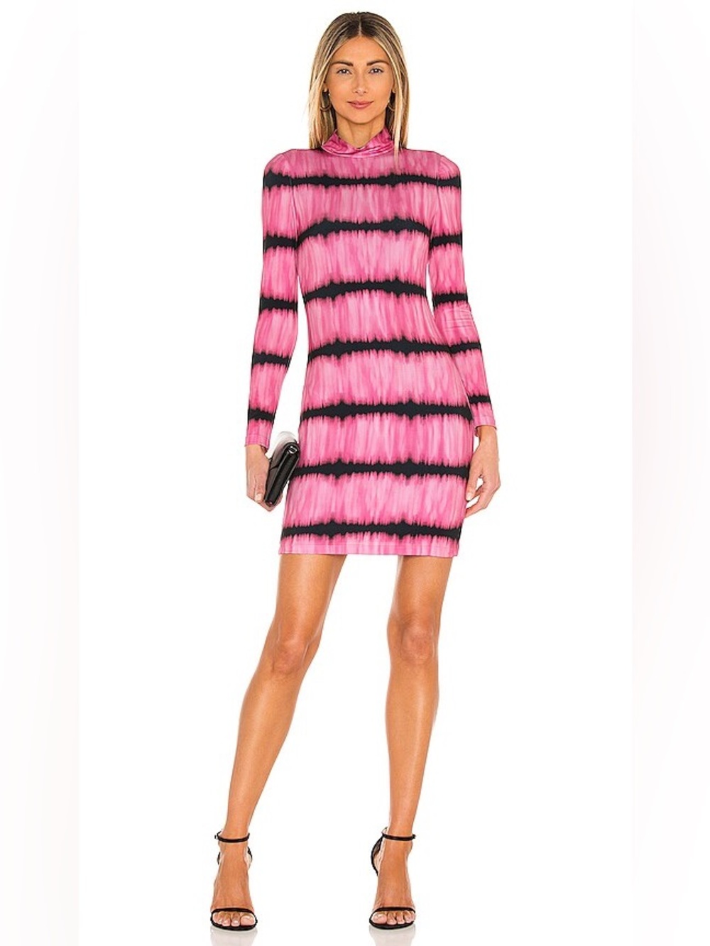 Alice+Olivia Delora Mock Neck Open Back Mini Dress in Washed Tie Dye Pink Sz 6